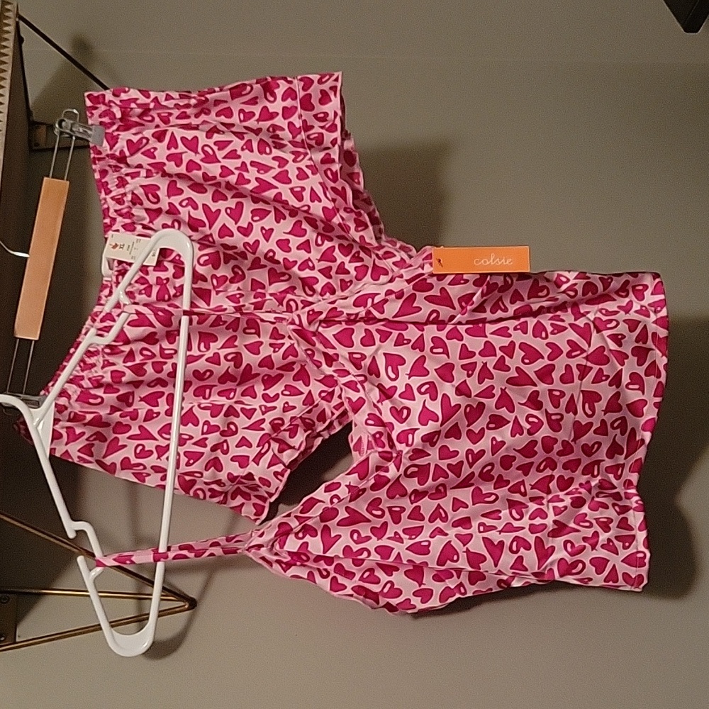 Colsie Pink with Hearts Satin Cami and Shorts Set, Size XL